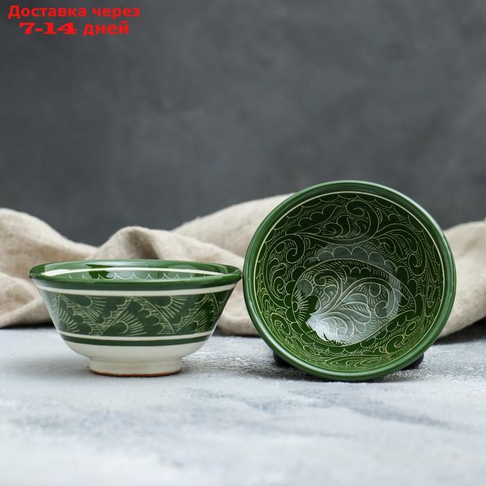 Набор чайный, риштанская роспись, 9 предметов, зелёный: чайник 0.8 л, пиалы 0.3 л - фото 9 - id-p227012737