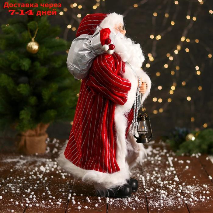 Дед Мороз "В полосатой шубе, фонариком и подарками" 47 см, бело-красный - фото 2 - id-p227116742