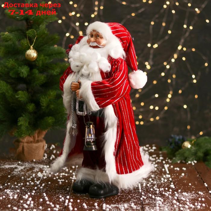 Дед Мороз "В полосатой шубе, фонариком и подарками" 47 см, бело-красный - фото 4 - id-p227116742