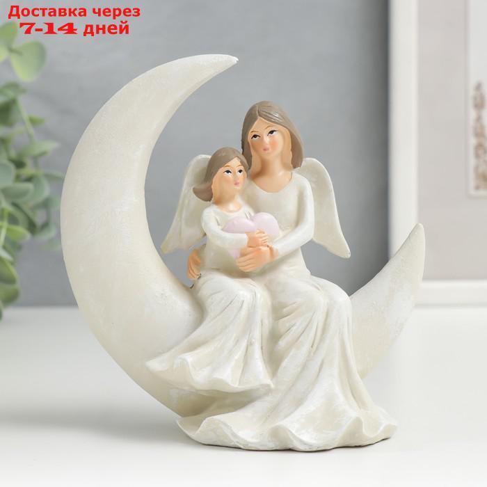 Сувенир полистоун "Девушка-ангел на месяце с девочкой, с сердцем" 12,5х6х12,5 см - фото 1 - id-p227117841