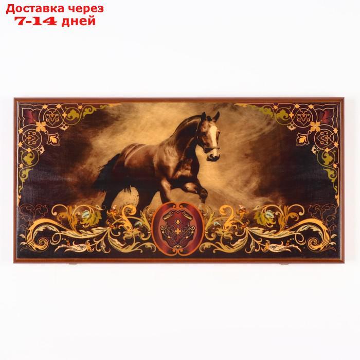 Нарды "Конь вороной", деревянная доска 60х60 см, с полем для игры в шашки - фото 1 - id-p226943213