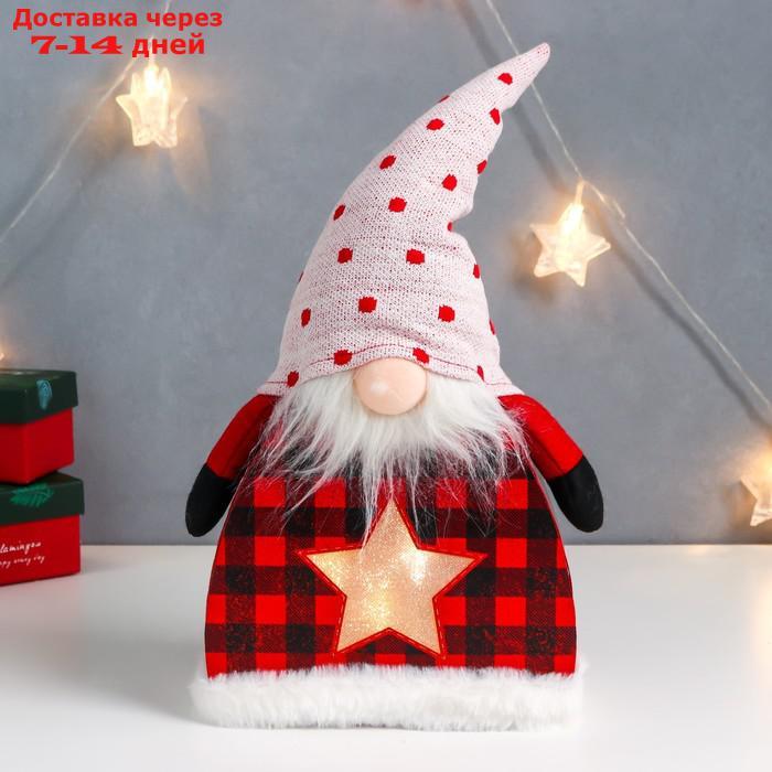Кукла интерьерная свет "Дед Мороз в клетчатом кафтане, колпак в горох, звёздочка" 41х24х6 см 75679 - фото 1 - id-p227117849