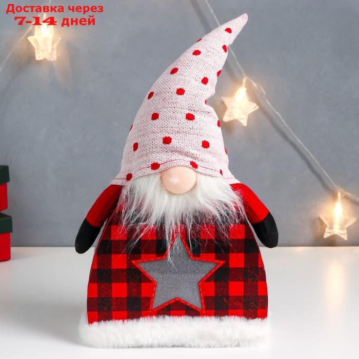 Кукла интерьерная свет "Дед Мороз в клетчатом кафтане, колпак в горох, звёздочка" 41х24х6 см 75679 - фото 2 - id-p227117849