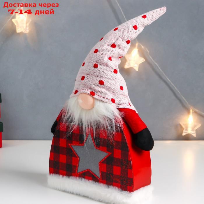 Кукла интерьерная свет "Дед Мороз в клетчатом кафтане, колпак в горох, звёздочка" 41х24х6 см 75679 - фото 3 - id-p227117849