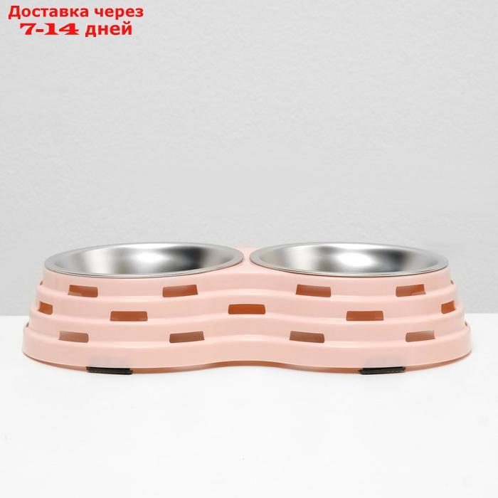 Миска металлическая двойная на пластиковом основании, 25 х 14 х 5 см, розовая - фото 4 - id-p227098042