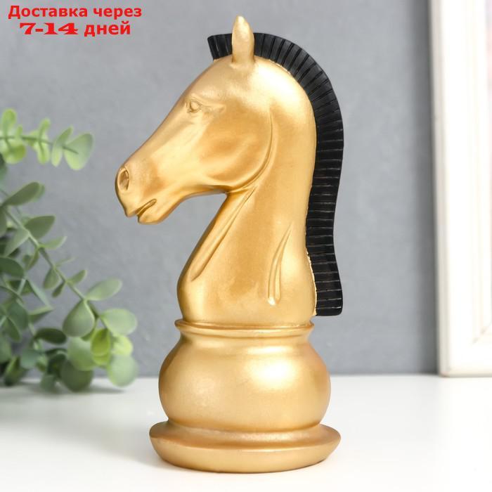 Сувенир полистоун "Шахматная фигура. Конь" золотой с чёрной гривой 19,5х10х8 см - фото 1 - id-p227117869