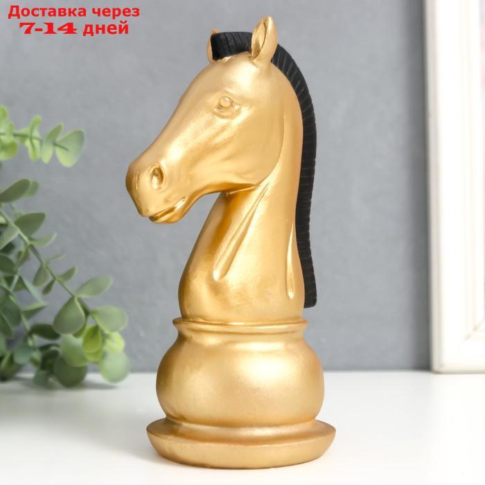 Сувенир полистоун "Шахматная фигура. Конь" золотой с чёрной гривой 19,5х10х8 см - фото 2 - id-p227117869