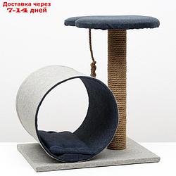 Комплекс-когтеточка с туннелем и полочкой "Пижон", 44х35х50 см, рогожка, джут, серо-синий