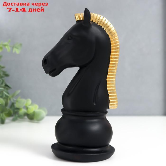 Сувенир полистоун "Шахматная фигура. Конь" чёрный с золотой гривой 19,5х10х8 см - фото 1 - id-p227117887