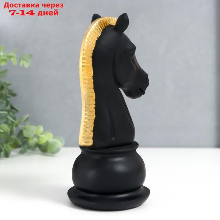 Сувенир полистоун "Шахматная фигура. Конь" чёрный с золотой гривой 19,5х10х8 см - фото 3 - id-p227117887