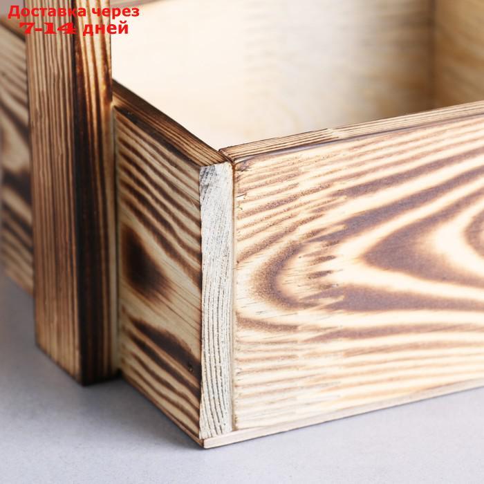 Кашпо деревянное 15×12×25 см "Ажур", прямоугольное, ручка верёвка, обжиг Дарим Красиво - фото 4 - id-p226968109