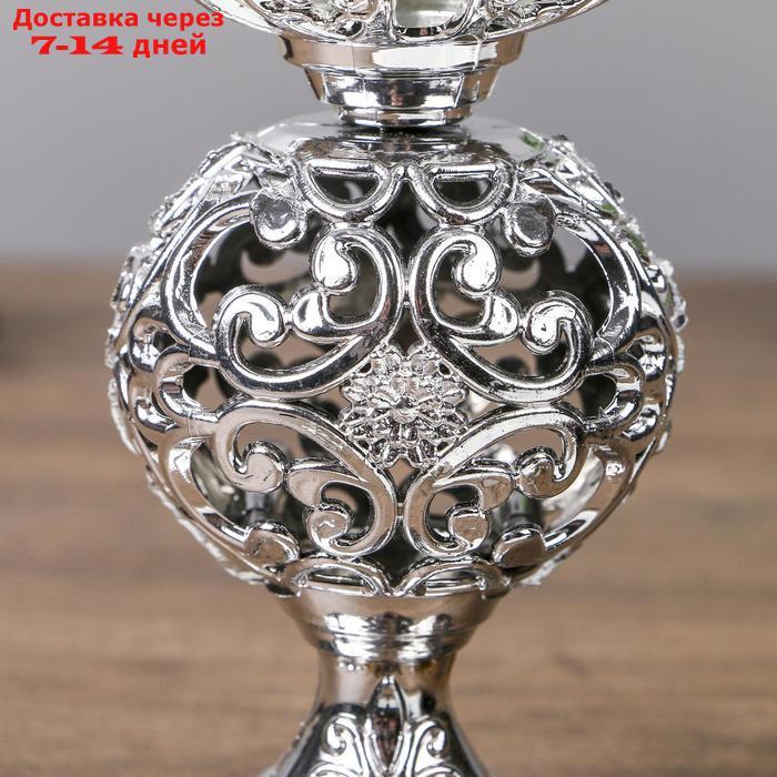 Подсвечник пластик, стекло на 1 свечу "Ажурный шар" бокал на ножке серебро 15х6х6 см - фото 4 - id-p226968111