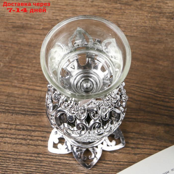 Подсвечник пластик, стекло на 1 свечу "Ажурный шар" бокал на ножке серебро 15х6х6 см - фото 5 - id-p226968111