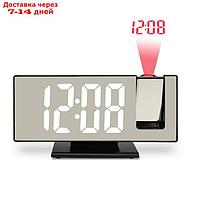 Часы настольные электронные с проекцией: будильник, термометр, календарь, USB, 18.5 x 7.5 см 91977