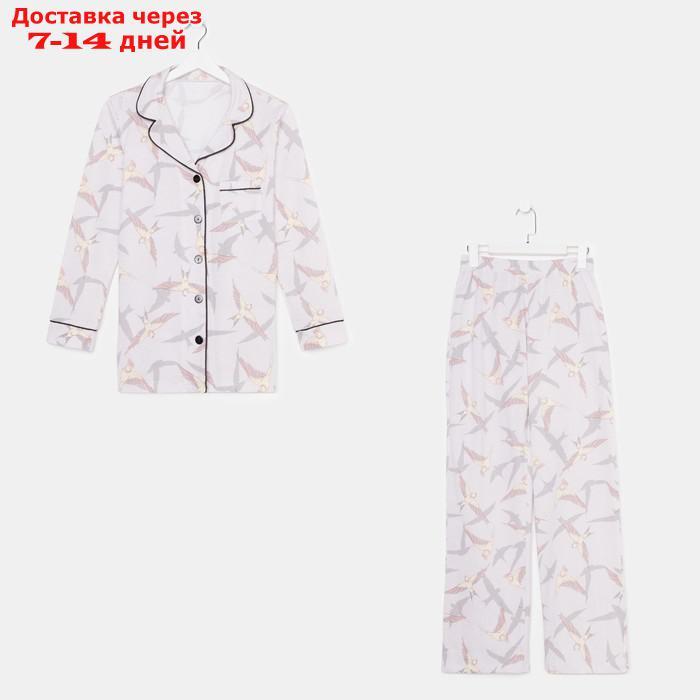 Пижама женская (рубашка и брюки) KAFTAN Birds размер 40-42, серый - фото 4 - id-p227119165
