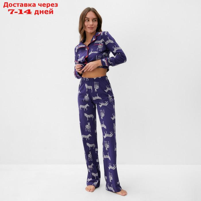 Пижама женская (рубашка и брюки) KAFTAN Zebra размер 40-42, цвет синий - фото 4 - id-p227119169