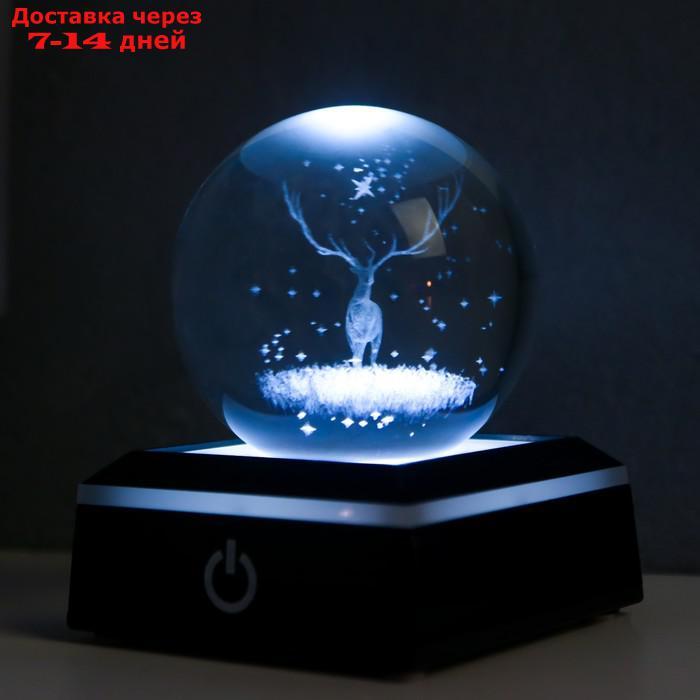 Сувенир стекло подсветка "Олень" d=6 см подставка LED от 3AAA, провод USB 9х7х7 см - фото 6 - id-p227107322