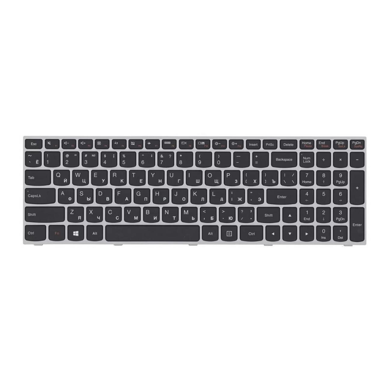 Клавиатура для ноутбука Lenovo IdeaPad G50-70, G50-30, черная с серой рамкой - фото 1 - id-p227179153