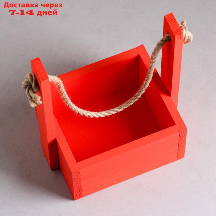 Кашпо деревянное 15×12×25 см "Ажур", прямоугольное, ручка верёвка, красный Дарим Красиво - фото 3 - id-p226968133