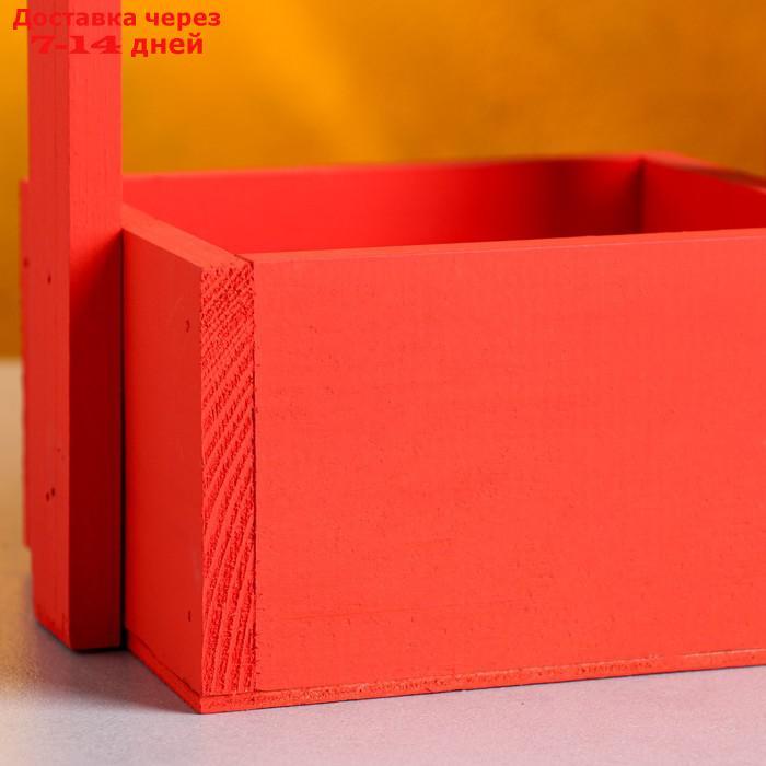 Кашпо деревянное 15×12×25 см "Ажур", прямоугольное, ручка верёвка, красный Дарим Красиво - фото 4 - id-p226968133