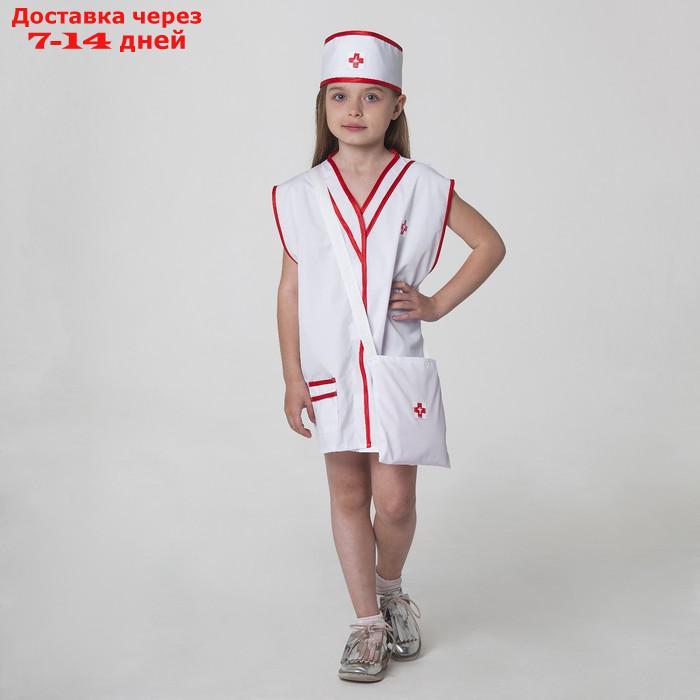 Карнавальный костюм "Медсестра", халат, сумка, повязка на голову, рост 110-122 см, 4-6 лет - фото 1 - id-p226943308