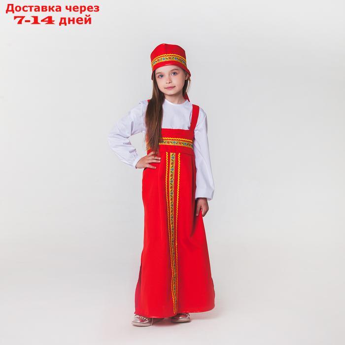 Карнавальный костюм для девочки "Русский народный", сарафан, рубашка, кокошник, 6-7 лет - фото 1 - id-p226943309