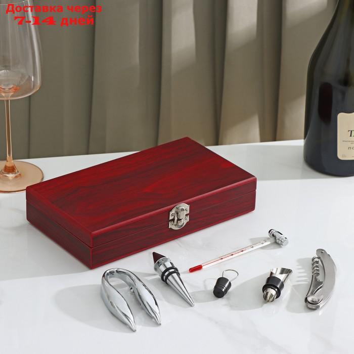 Набор для вина, 5 предметов: штопор, нож для срезания фольги, пробка, каплеуловитель, термометр - фото 1 - id-p227013835