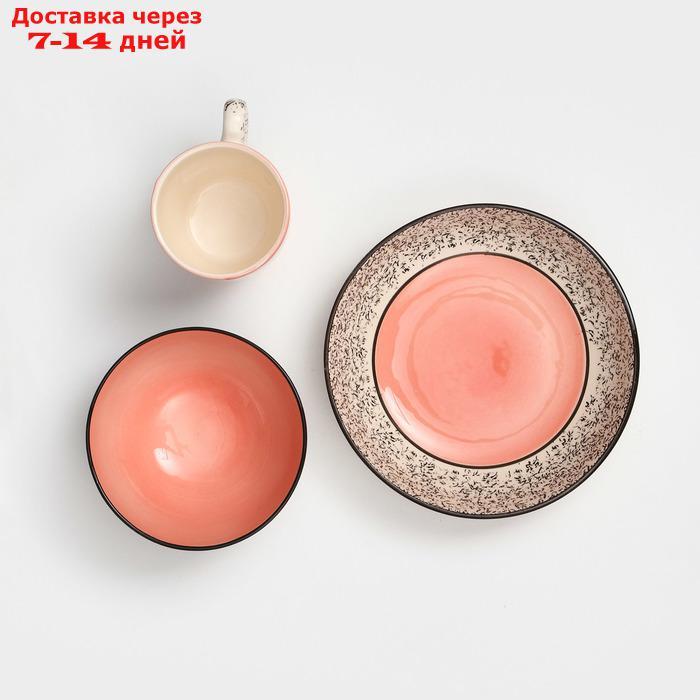 Набор посуды "Алладин", керамика, розовый, 3 предмета: салатник 700 мл, тарелка 20 см, кружка 350 мл, Иран - фото 4 - id-p227121806