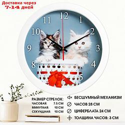 Часы настенные, серия: Животный мир, "Котята", плавный ход, d=28 см