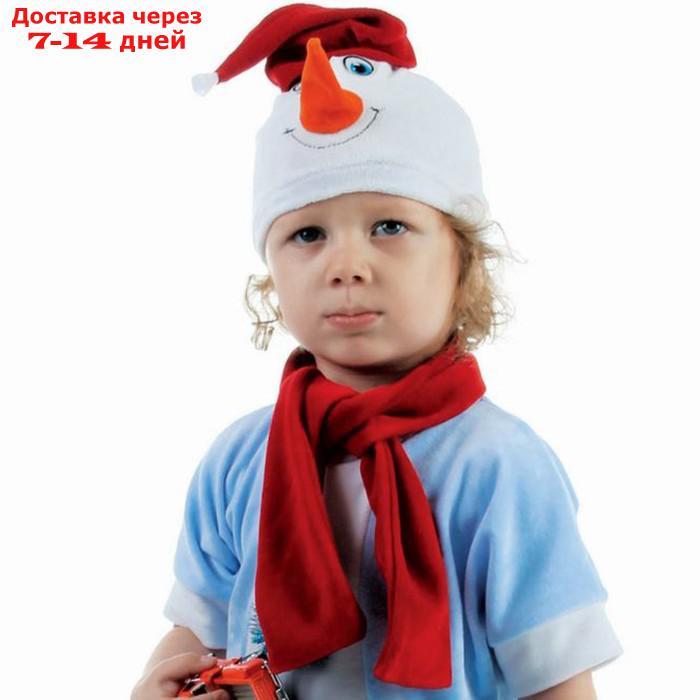 Набор "Снеговик в красном колпаке" колпак, шарф размер 51-55, велюр - фото 1 - id-p227130984