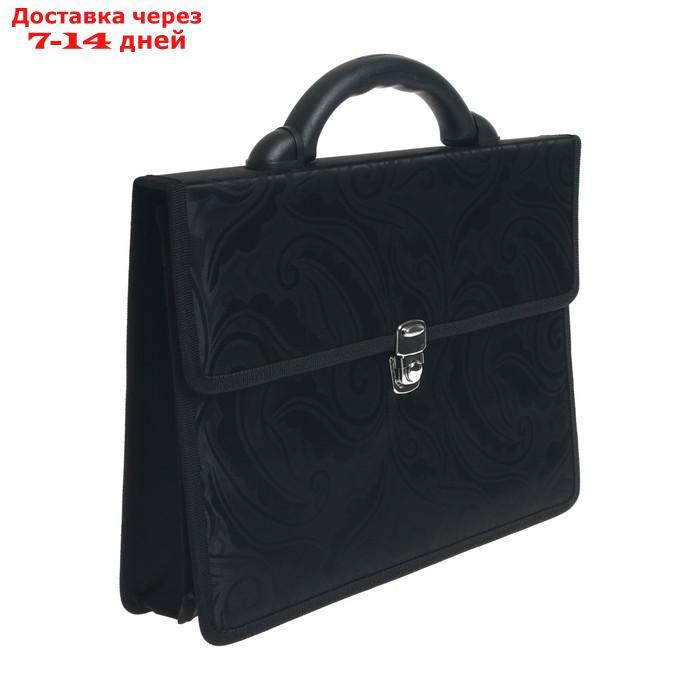 Портфель деловой ткань 350 х 260 х 100 мм,"Сестрорецк", чёрный жаккард - фото 2 - id-p227098286