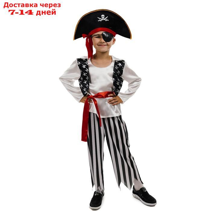 Карнавальный костюм "Пират", шляпа, повязка, рубашка, пояс, штаны, р. 28, рост 110 см - фото 1 - id-p227101779
