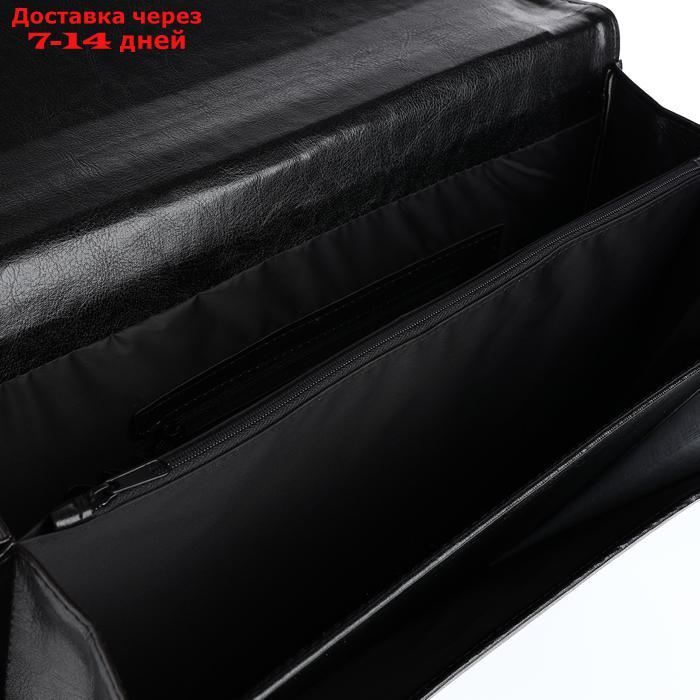 Сумка-портфель мужская, 3 отдела на молнии, длинный ремень, цвет чёрный - фото 3 - id-p227105249
