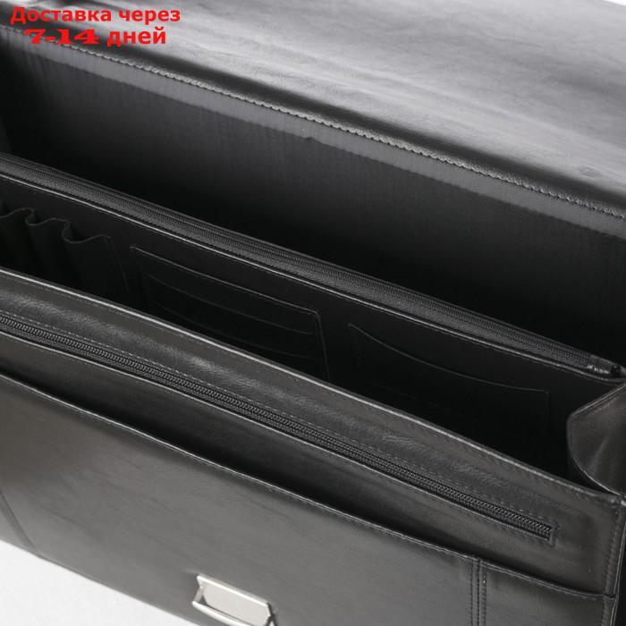 Сумка-портфель мужская, 3 отдела на молнии, длинный ремень, цвет чёрный - фото 4 - id-p227105249