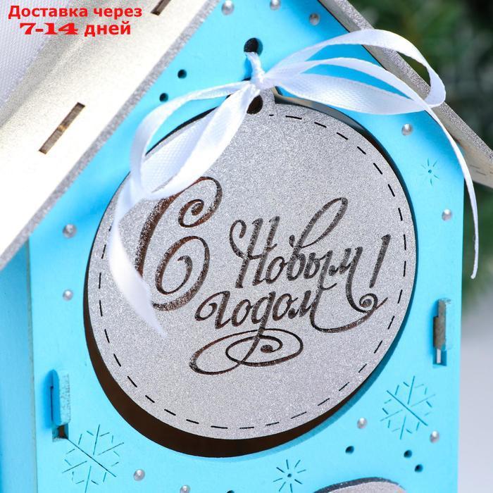 Коробка деревянная, 13.5×11.5×21 см "Новогодняя. Домик", подарочная упаковка, синий - фото 3 - id-p227099961