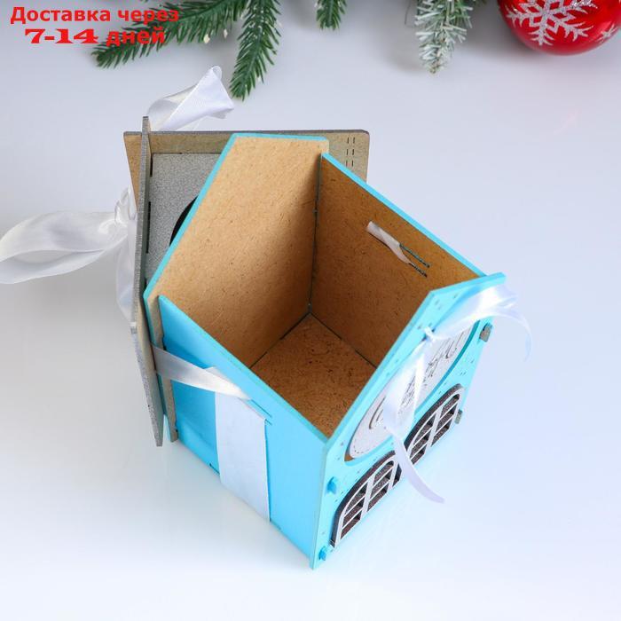 Коробка деревянная, 13.5×11.5×21 см "Новогодняя. Домик", подарочная упаковка, синий - фото 4 - id-p227099961