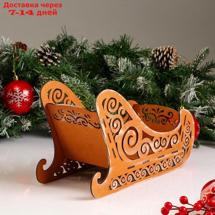 Кашпо деревянное, 32×13×19 см "Новогоднее. Сани с вензелями", подарочная упаковка - фото 2 - id-p227099962