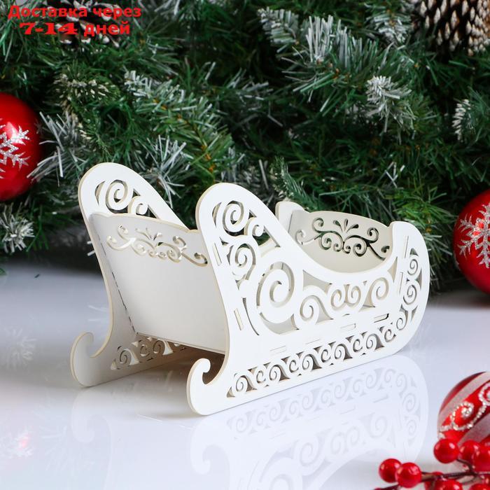 Кашпо деревянное, 23×10×14 см "Новогоднее. Санки", подарочная упаковка, белое - фото 2 - id-p227099963