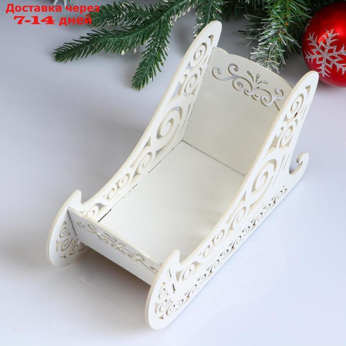 Кашпо деревянное, 23×10×14 см "Новогоднее. Санки", подарочная упаковка, белое - фото 3 - id-p227099963