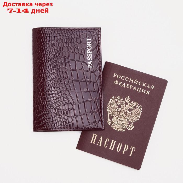 Обложка для паспорта, тиснение, крокодил, цвет бордовый - фото 4 - id-p226982678
