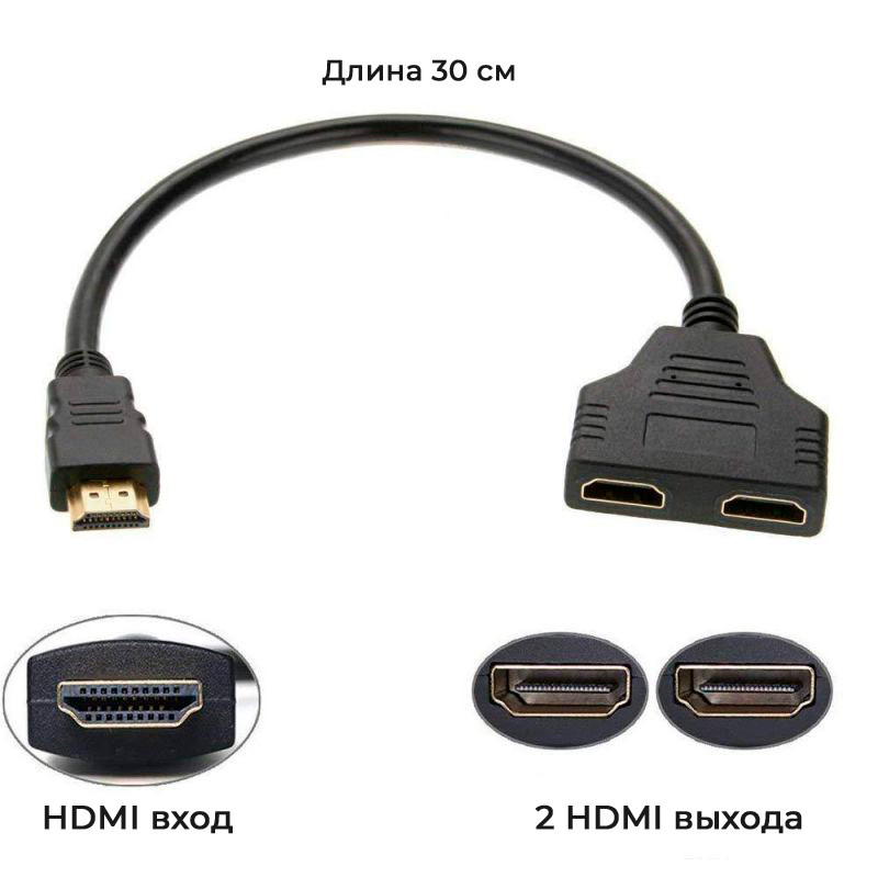 Адаптер - разветвитель - сплиттер 1×2 HDMI ver.02, FullHD 1080p 3D, пассивный с проводом, черный 555559 - фото 3 - id-p101608213