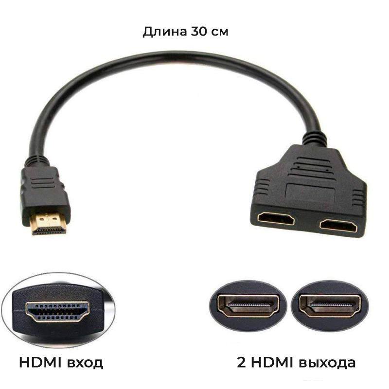 Адаптер - разветвитель - сплиттер 1×2 HDMI ver.02, FullHD 1080p 3D, пассивный с проводом, черный 555559 - фото 3 - id-p225058768