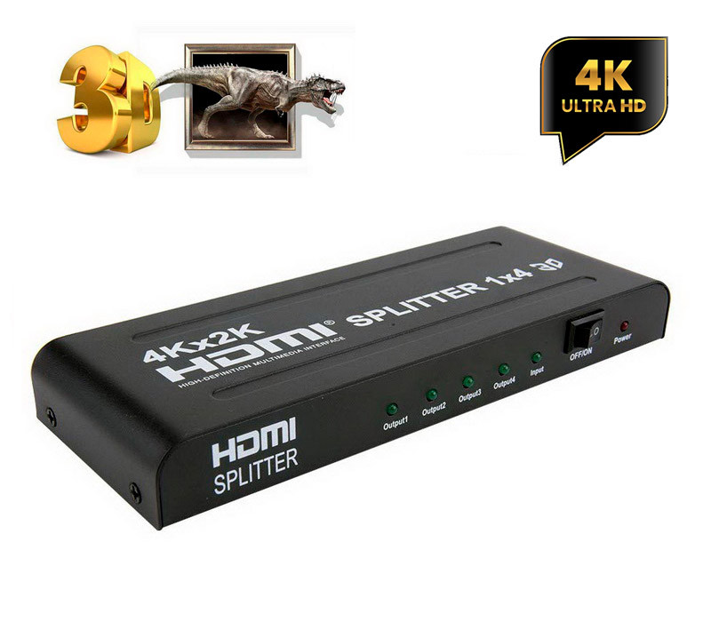 Адаптер - разветвитель - сплиттер 1×4 HDMI PRO, UltraHD 4K, активный, черный 555373 - фото 3 - id-p225058773