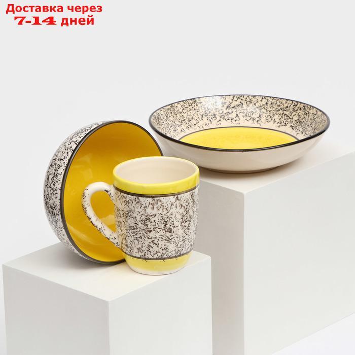 Набор посуды "Алладин", керамика, желтый, 3 предмета: салатник 700 мл, тарелка 20 см, кружка 350 мл, Иран - фото 8 - id-p227121842