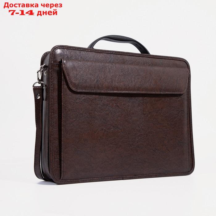 Сумка-портфель мужская на молнии, 3 отдела, наружный карман, длинный ремень, цвет коричневый - фото 1 - id-p226982690