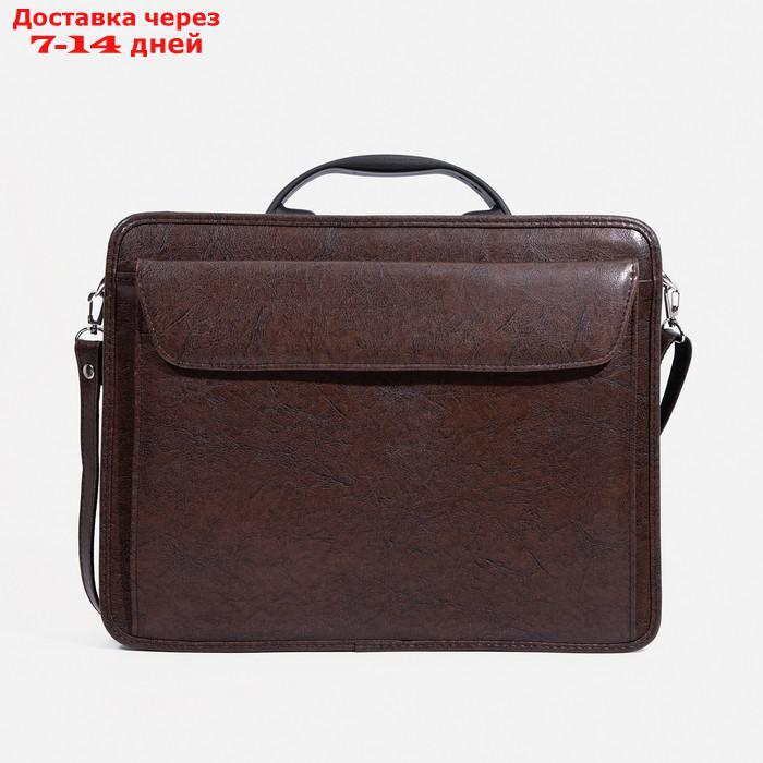 Сумка-портфель мужская на молнии, 3 отдела, наружный карман, длинный ремень, цвет коричневый - фото 2 - id-p226982690