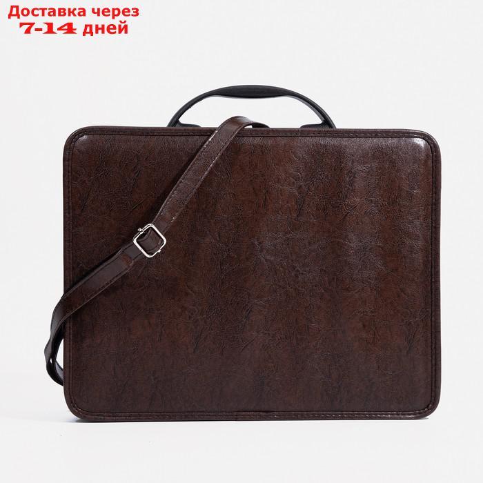 Сумка-портфель мужская на молнии, 3 отдела, наружный карман, длинный ремень, цвет коричневый - фото 3 - id-p226982690
