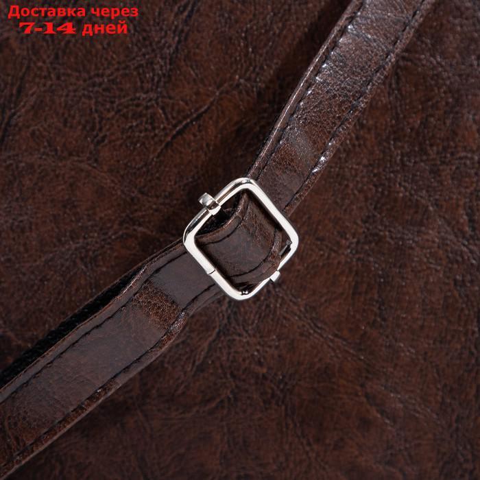 Сумка-портфель мужская на молнии, 3 отдела, наружный карман, длинный ремень, цвет коричневый - фото 5 - id-p226982690