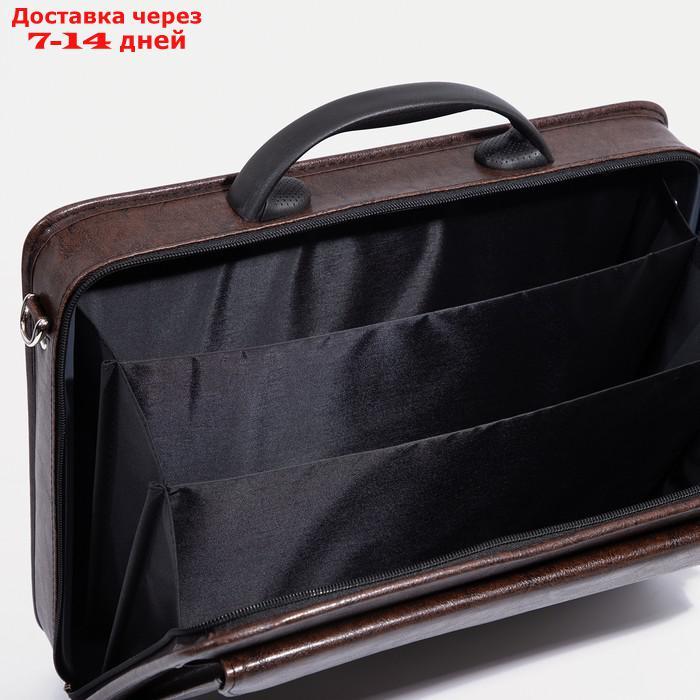 Сумка-портфель мужская на молнии, 3 отдела, наружный карман, длинный ремень, цвет коричневый - фото 6 - id-p226982690