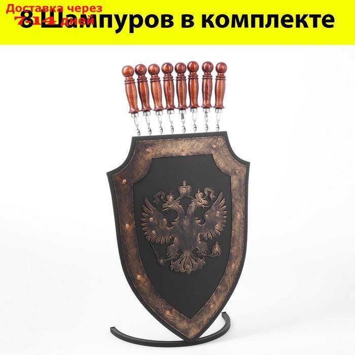 Набор шашлычника "Герб" шампурница, 8 шампуров узбекских с деревянной ручкой 50 см - фото 1 - id-p227098316
